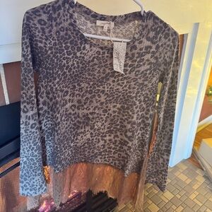 Mystree Leopard Print Top with Lace Hem